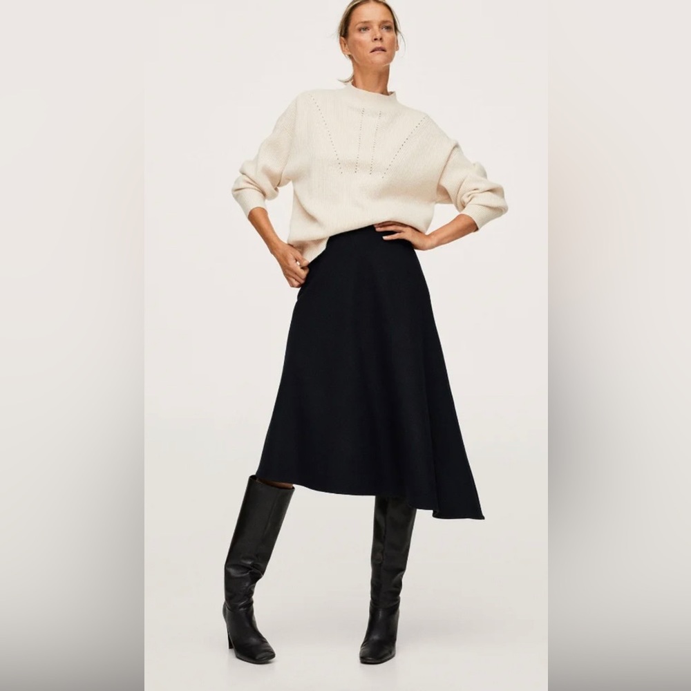 Asymmetrical midi wool skirt